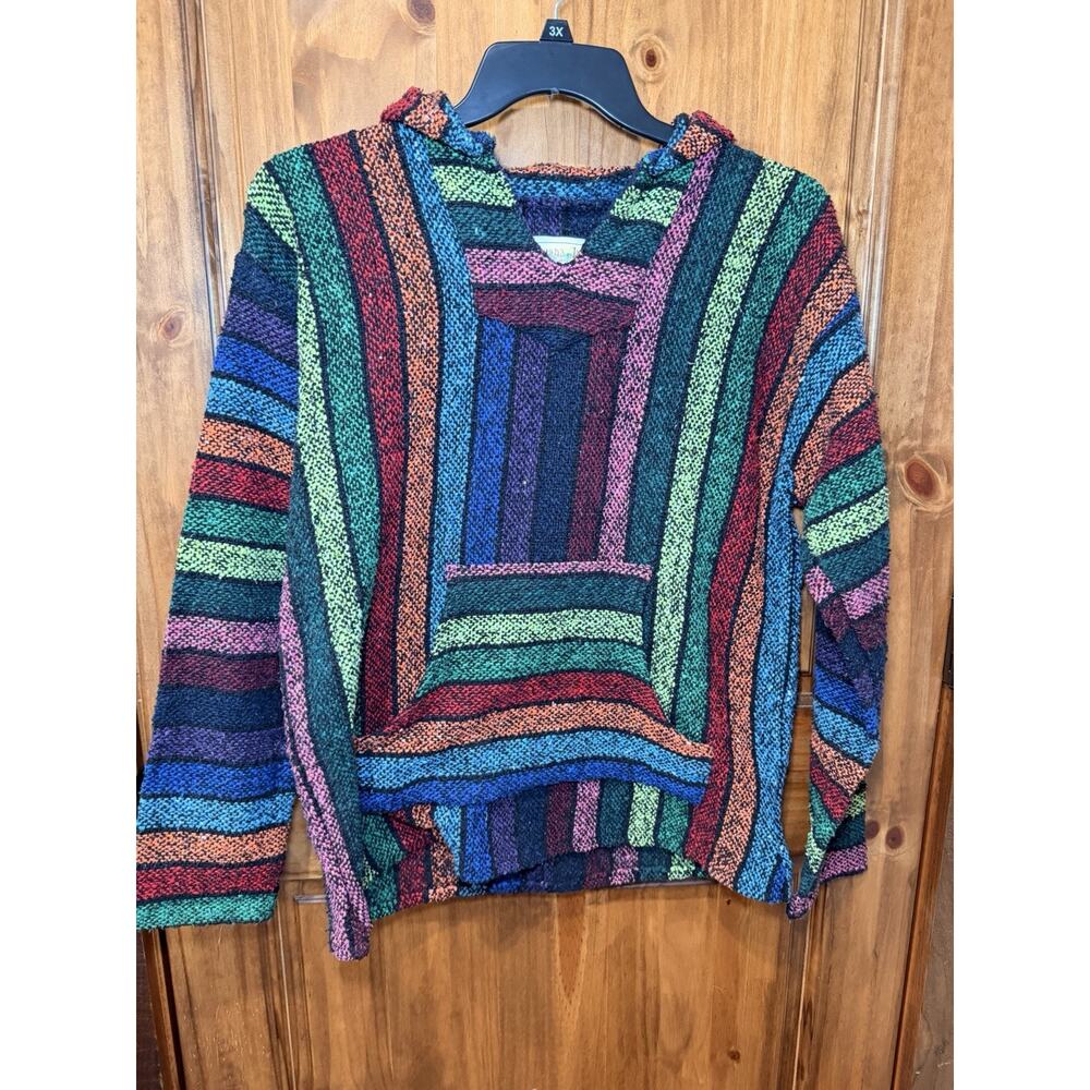 Vintage Iguana Jack Poncho Hoodie Bright Colors. Size Large